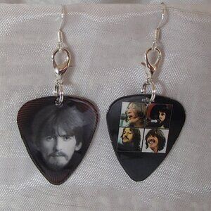 Beatles George Harrison Reversible Convertible Guitar Pick Zipper-Pull Earrings